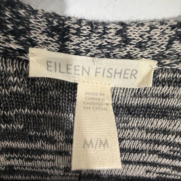 Eileen Fisher Linen Heathered Cardigan Sweater - Black/Tan M - Picture 4 of 5